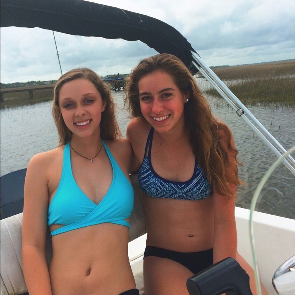 Blue wrap bikini top